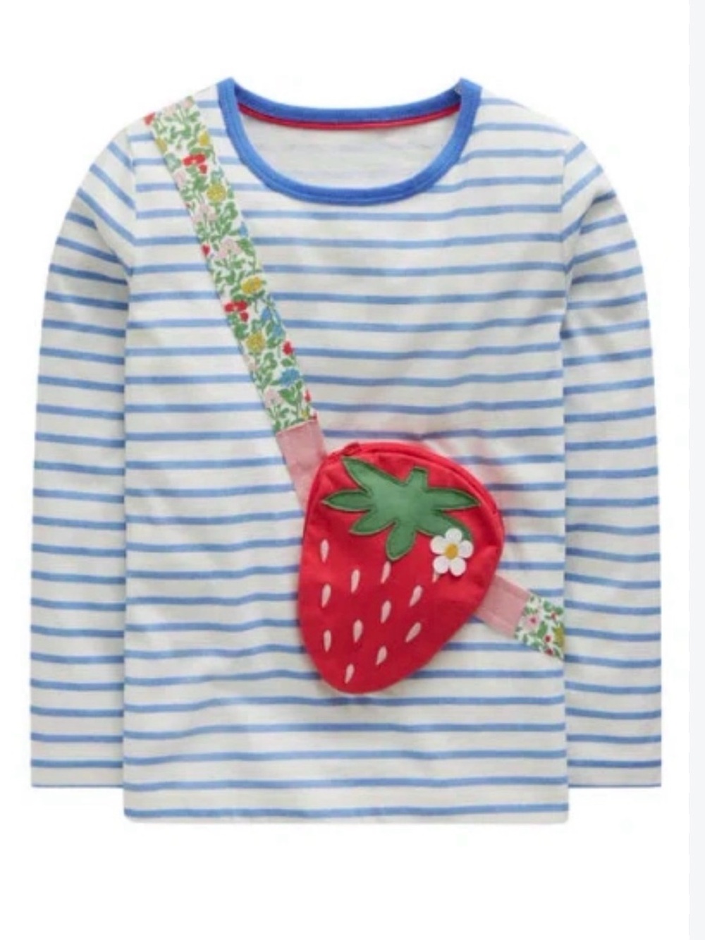 MINI BODEN Kids’ Stripe Strawberry Pocket Appliqué T-Shirt- 7-8